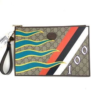 Gucci #672953 GG Supreme "100th Gucci Anniversary" Zip Top Clutch/Pouch, NWT